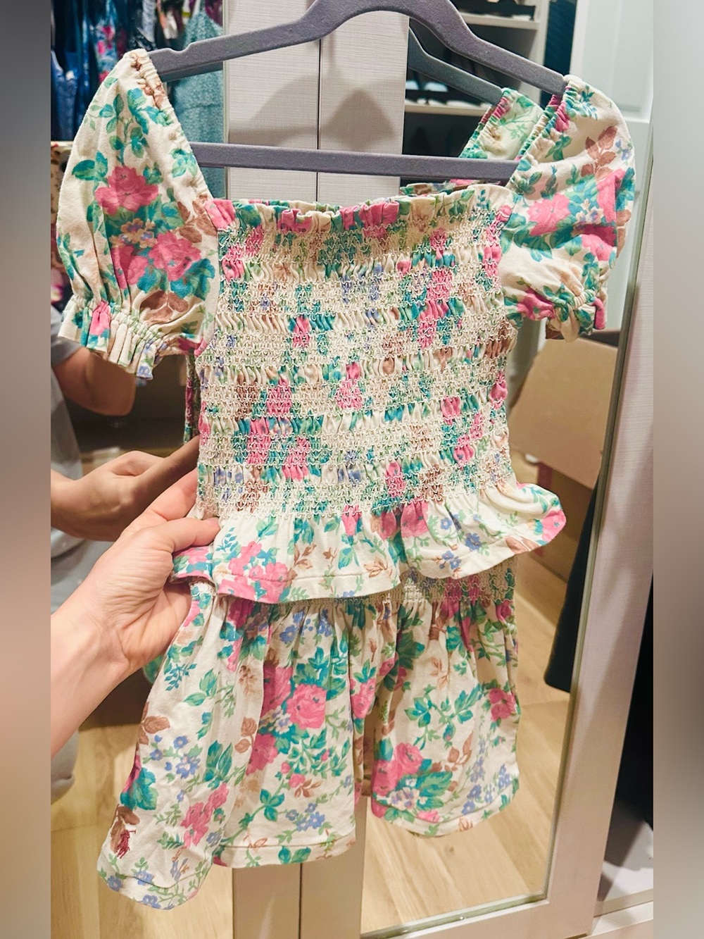 Polo by Ralph Lauren Cream Floral Smocked Top & Shorts Set - Pink & Green